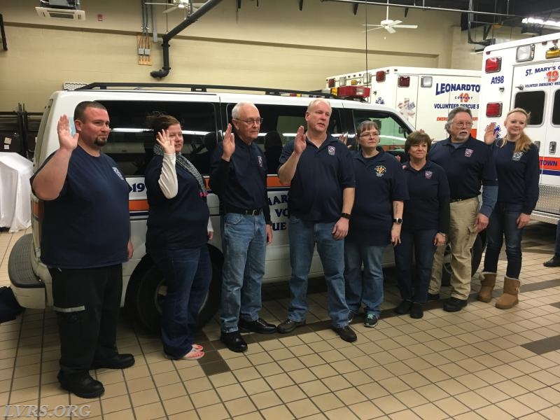 Kevin, Jaime, Rocky, Dave, Melissa, Mary Greg , Mike and Emma swearing in - 2018.